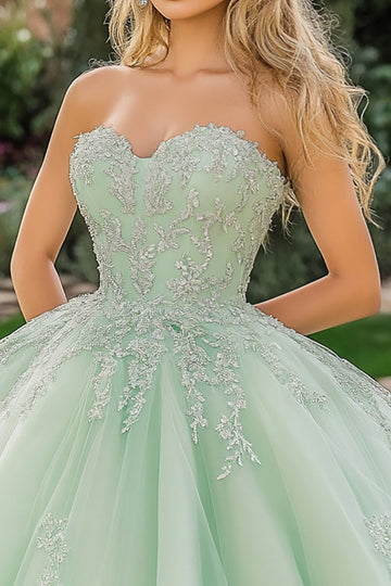 Robe de bal menthe Tulle Sweetheart Quinceanera Robe avec appliques
